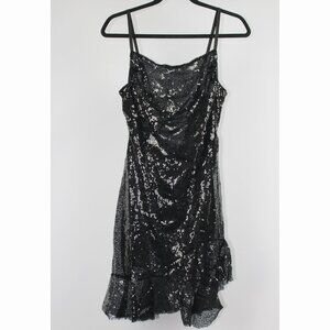 Women's Spaghetti Strap Mini Dress Sparkle Cocktail Party Dress, Black, M